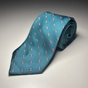 Christian Dior VTG Foulard Silk Necktie Teal Micro Pattern Luxury Designer Tie